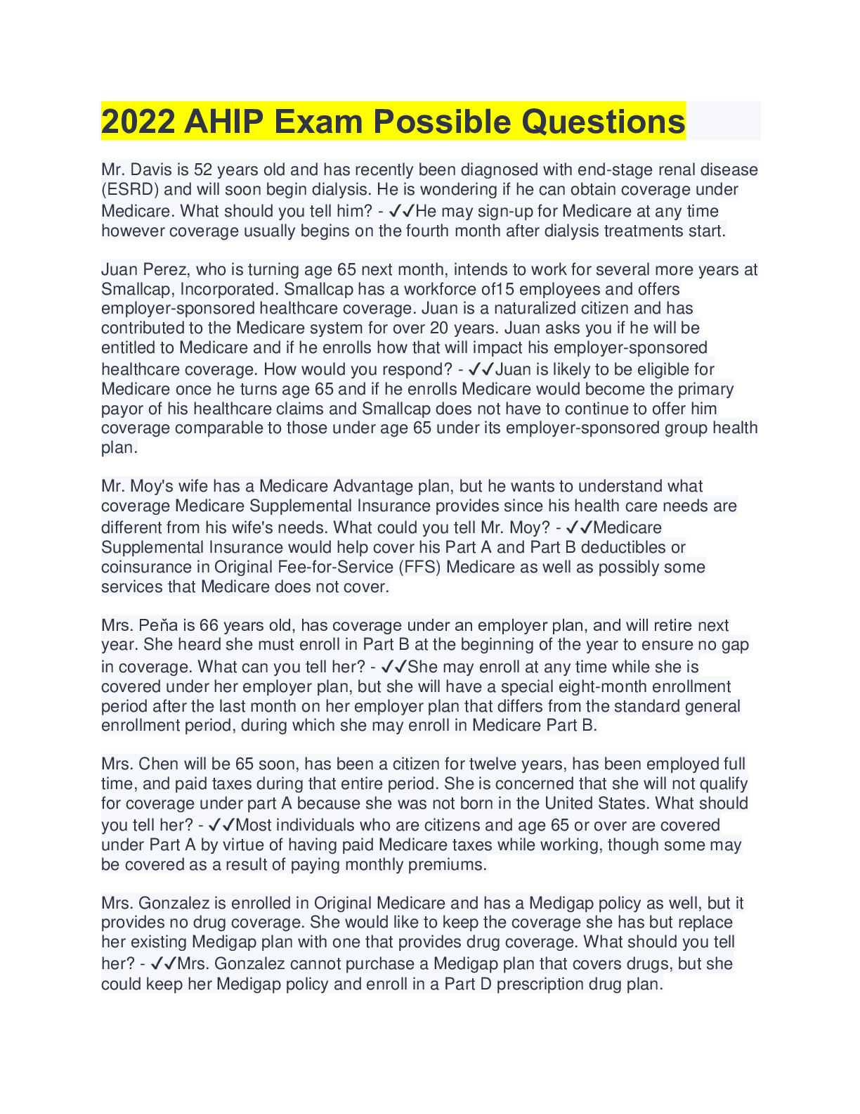 Preview image for 2022 AHIP Exam Possible Questions(questions&answers)